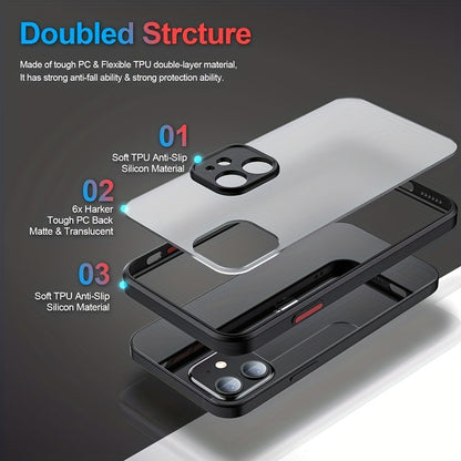 Elegant Rugged Case for iPhone 14/13/12/11/XS/XR/X/7/8/SE 2020/2022 - Shockproof, Matte Finish, Soft Silicone Bumper & Clear Hard PC Back