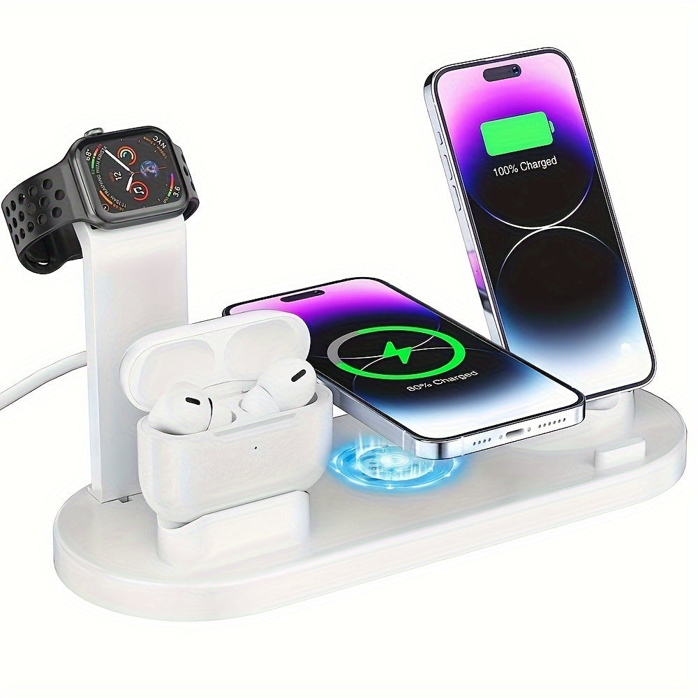 15W Fast Charging Station: Folding Wireless Charger Stand for Samsung, iPhone 15 to iPhone 11 Pro/Max/Mini/Plus, X, XR, XS/Max, SE, 8/Plus, Apple Watch 1-8, and AirPods 3/2/Pro