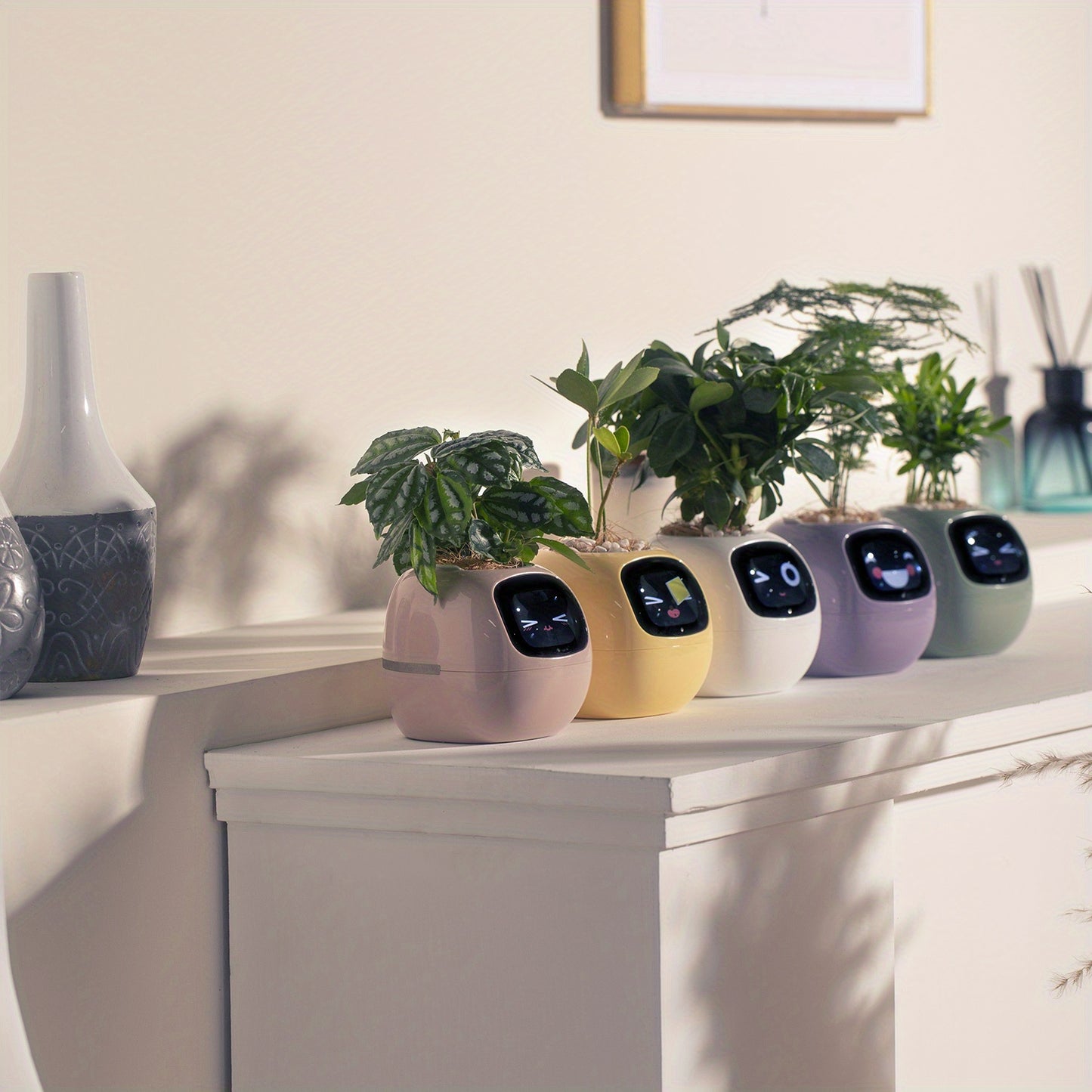 PlantsIO Ivy - Smart Flowerpots, Endless Fun Over 49 rich expressions, 7 smart sensors, and AI chips make raising plants easy and fun Smart Flowerpots, with Artificial Intelligence, Time Temperature Display, and Numerous Expressive Animations