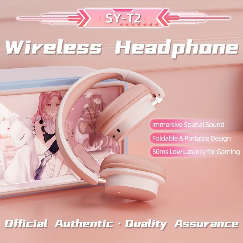 SY-T2 Lightweight Wireless Headset with Microphone, Noise Cancelling Stereo, HD Mic, HiFi Sound, Deep Bass (Compatible with Cellphones, PC, Tablets, etc.)