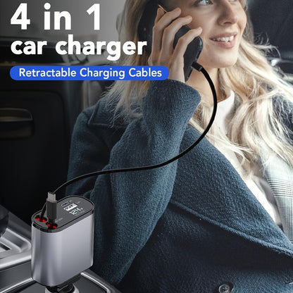 Retractable 4-in-1 Car Charger - 60W Super Fast Charging for iPhone & Android - Tangle-Free, Ultra-Quick Charging for Multiple Devices