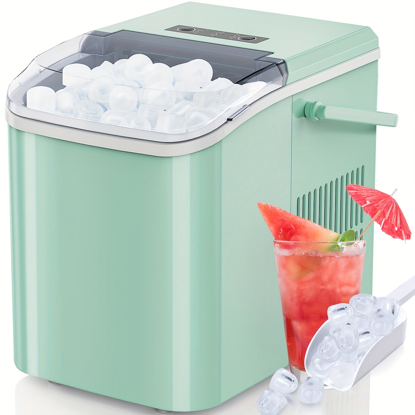 Countertop Ice Maker, Nugget Portable Ice Machine, 9 Bullet Ice Cubes in 6 Mins, 26.5lbs in 24Hrs Self-Cleaning with Handle, Basket, Scoop for Home, Kitchen/Party/Camping/RV