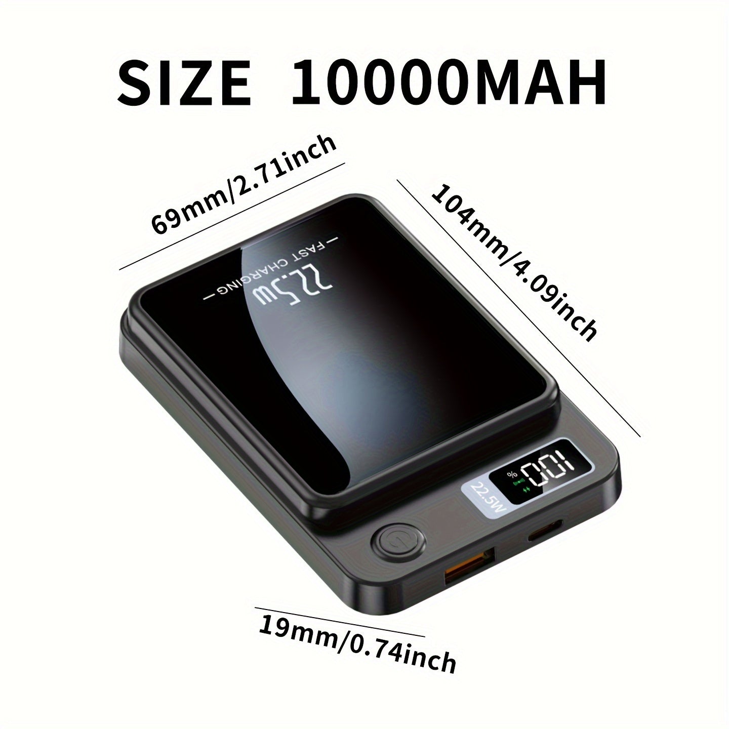 1pc 5000/10000mAh Power Bank Set - Super Fast 22.5W Charging - Magnetic Wireless Charger - Portable Phone Charger for iPhone and Android (USB, Type-C)