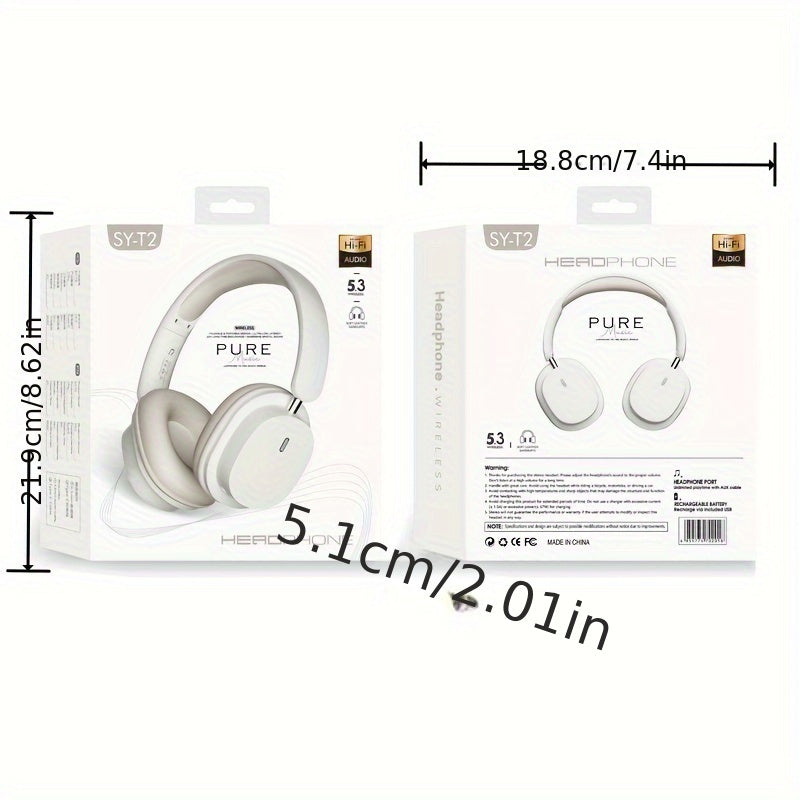 SY-T2 Lightweight Wireless Headset with Microphone, Noise Cancelling Stereo, HD Mic, HiFi Sound, Deep Bass (Compatible with Cellphones, PC, Tablets, etc.)