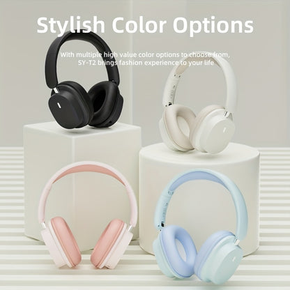 SY-T2 Lightweight Wireless Headset with Microphone, Noise Cancelling Stereo, HD Mic, HiFi Sound, Deep Bass (Compatible with Cellphones, PC, Tablets, etc.)