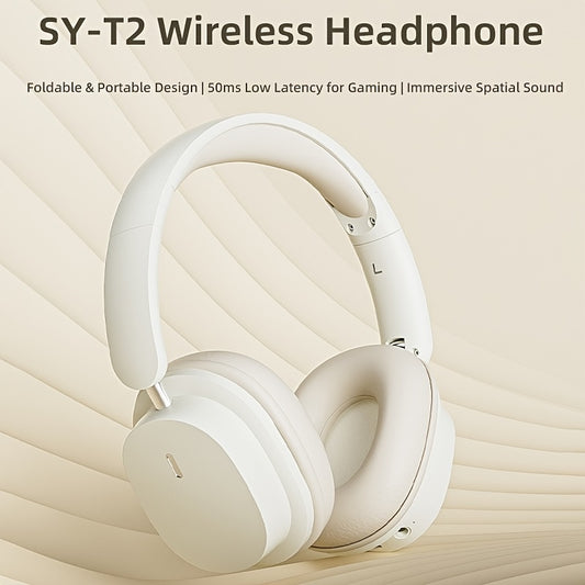 SY-T2 Lightweight Wireless Headset with Microphone, Noise Cancelling Stereo, HD Mic, HiFi Sound, Deep Bass (Compatible with Cellphones, PC, Tablets, etc.)