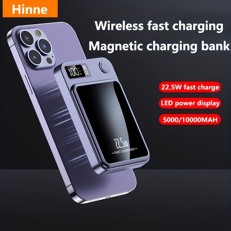 1pc 5000/10000mAh Power Bank Set - Super Fast 22.5W Charging - Magnetic Wireless Charger - Portable Phone Charger for iPhone and Android (USB, Type-C)