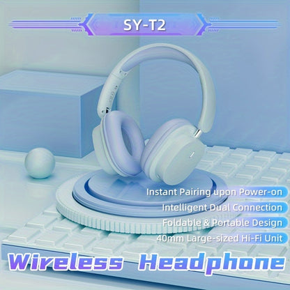 SY-T2 Lightweight Wireless Headset with Microphone, Noise Cancelling Stereo, HD Mic, HiFi Sound, Deep Bass (Compatible with Cellphones, PC, Tablets, etc.)